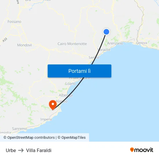 Urbe to Villa Faraldi map