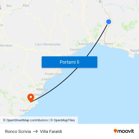 Ronco Scrivia to Villa Faraldi map