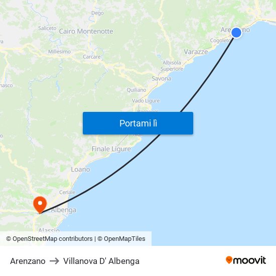 Arenzano to Villanova D' Albenga map