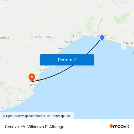 Genova to Villanova D' Albenga map