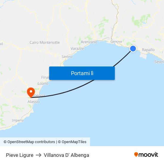 Pieve Ligure to Villanova D' Albenga map