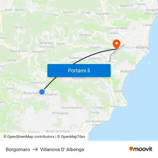 Borgomaro to Villanova D' Albenga map