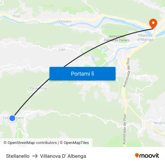 Stellanello to Villanova D' Albenga map