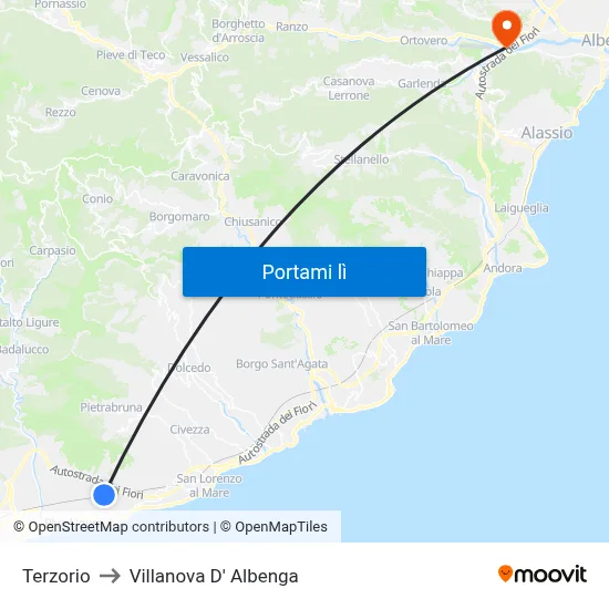 Terzorio to Villanova D' Albenga map