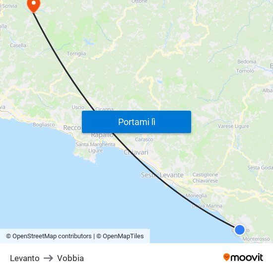 Levanto to Vobbia map