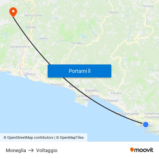 Moneglia to Voltaggio map