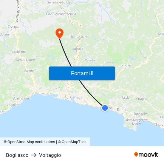 Bogliasco to Voltaggio map
