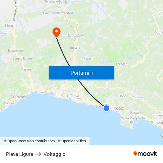 Pieve Ligure to Voltaggio map