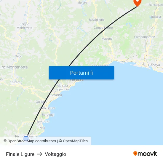 Finale Ligure to Voltaggio map
