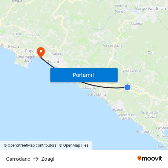 Carrodano to Zoagli map