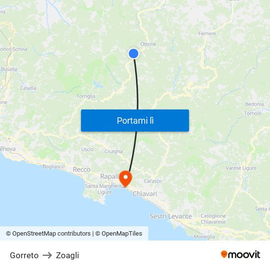 Gorreto to Zoagli map