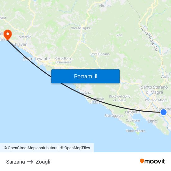 Sarzana to Zoagli map