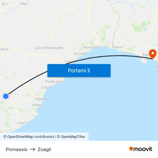 Pornassio to Zoagli map