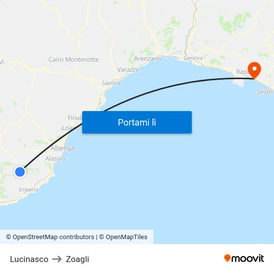 Lucinasco to Zoagli map