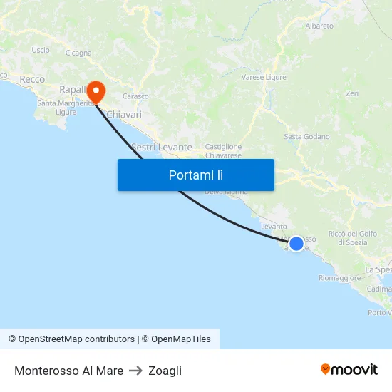 Monterosso Al Mare to Zoagli map