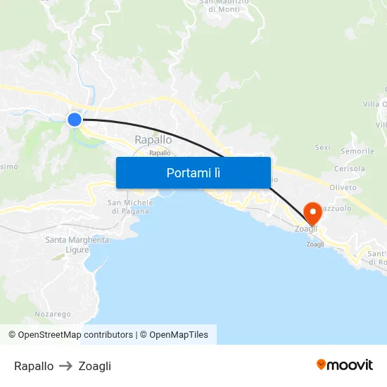 Rapallo to Zoagli map