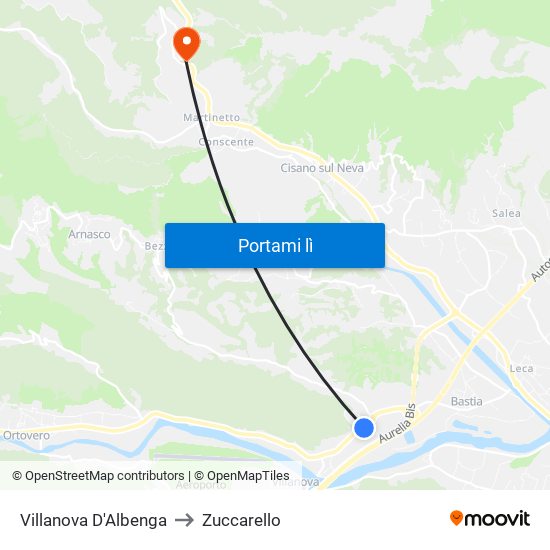 Villanova D'Albenga to Zuccarello map