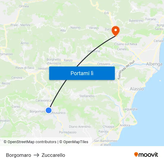 Borgomaro to Zuccarello map