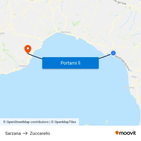 Sarzana to Zuccarello map
