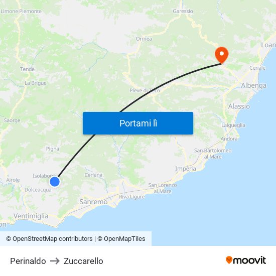 Perinaldo to Zuccarello map