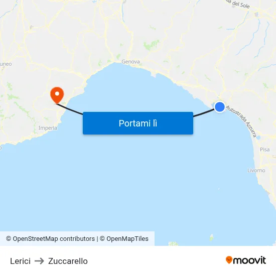 Lerici to Zuccarello map