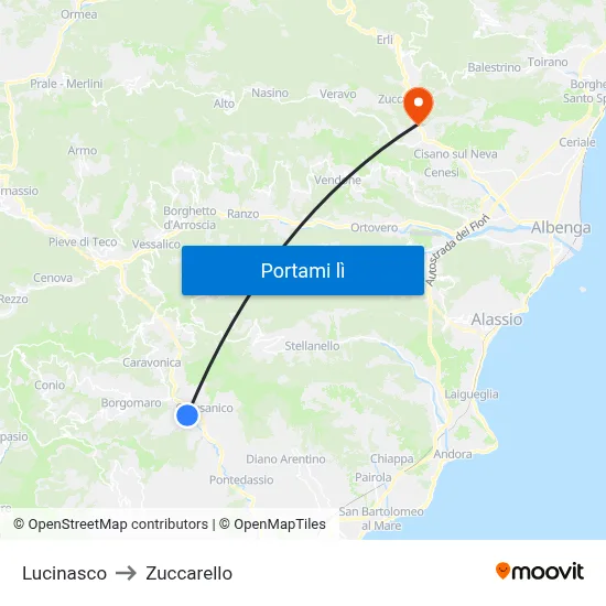 Lucinasco to Zuccarello map