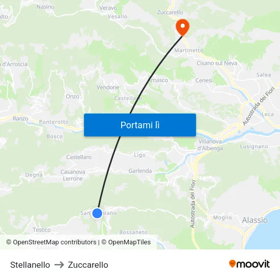 Stellanello to Zuccarello map