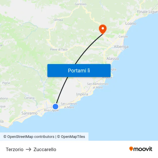 Terzorio to Zuccarello map