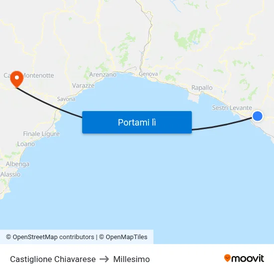 Castiglione Chiavarese to Millesimo map