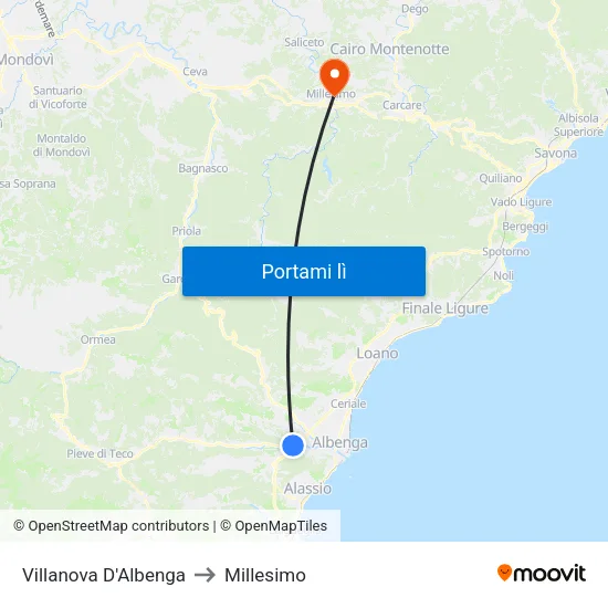 Villanova D'Albenga to Millesimo map