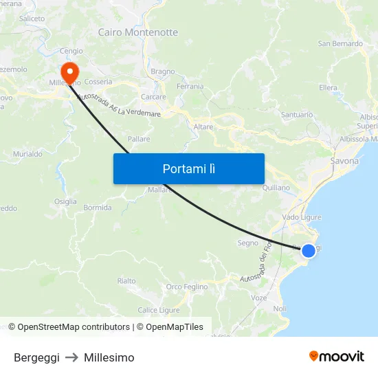 Bergeggi to Millesimo map