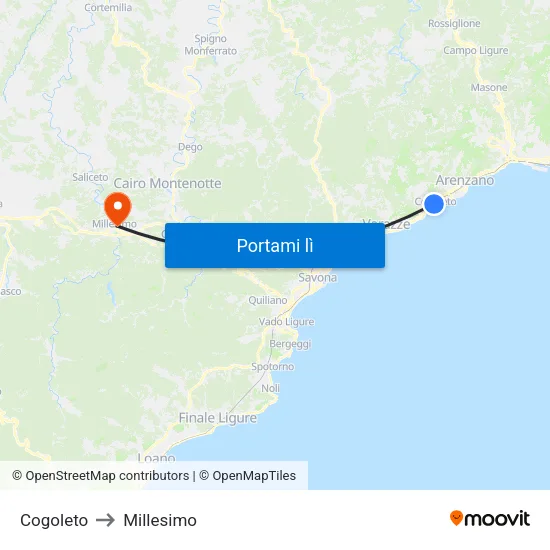 Cogoleto to Millesimo map