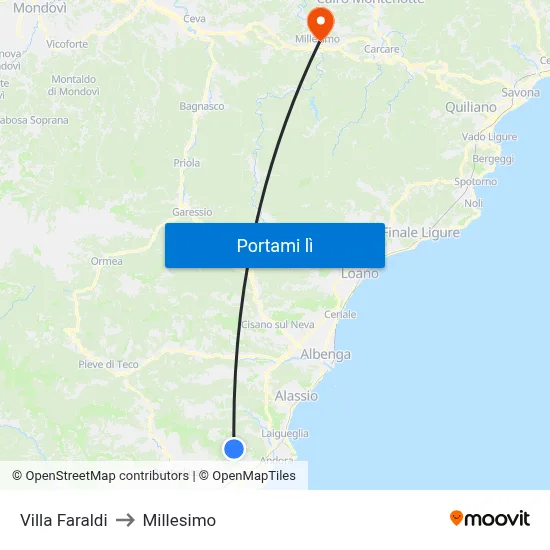 Villa Faraldi to Millesimo map