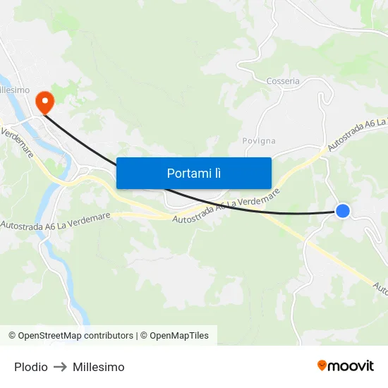 Plodio to Millesimo map