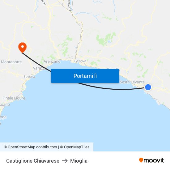 Castiglione Chiavarese to Mioglia map