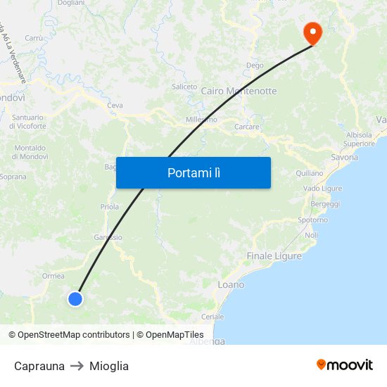 Caprauna to Mioglia map