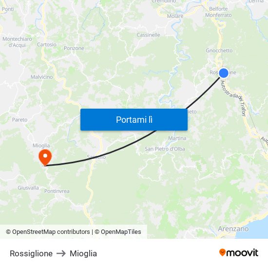 Rossiglione to Mioglia map