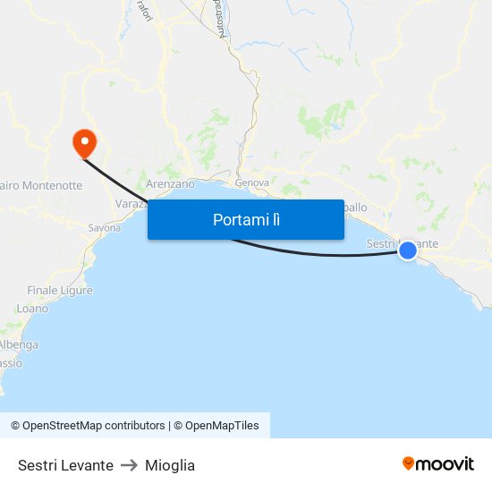 Sestri Levante to Mioglia map