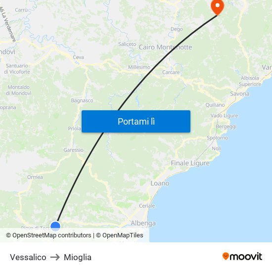 Vessalico to Mioglia map