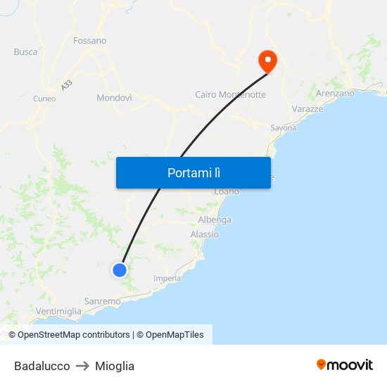 Badalucco to Mioglia map