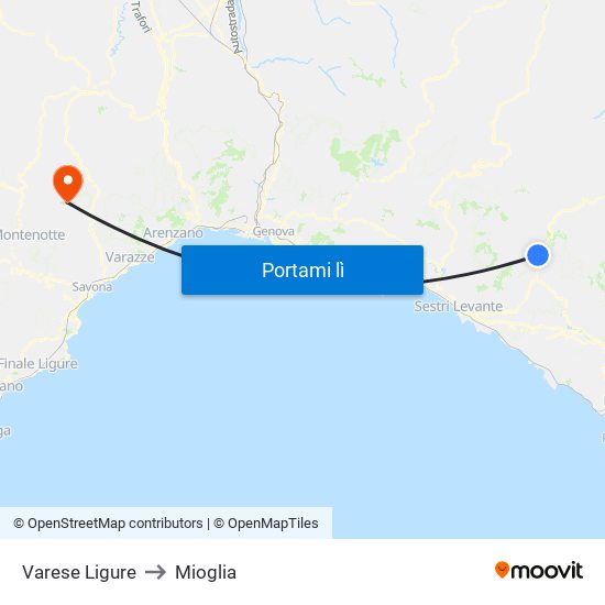 Varese Ligure to Mioglia map