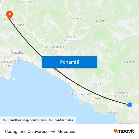 Castiglione Chiavarese to Moconesi map
