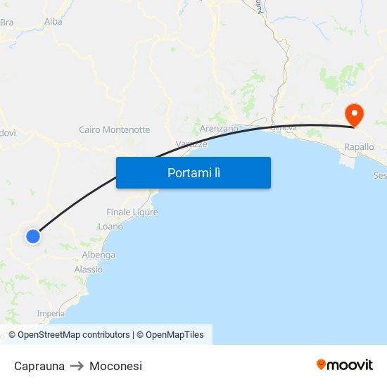 Caprauna to Moconesi map