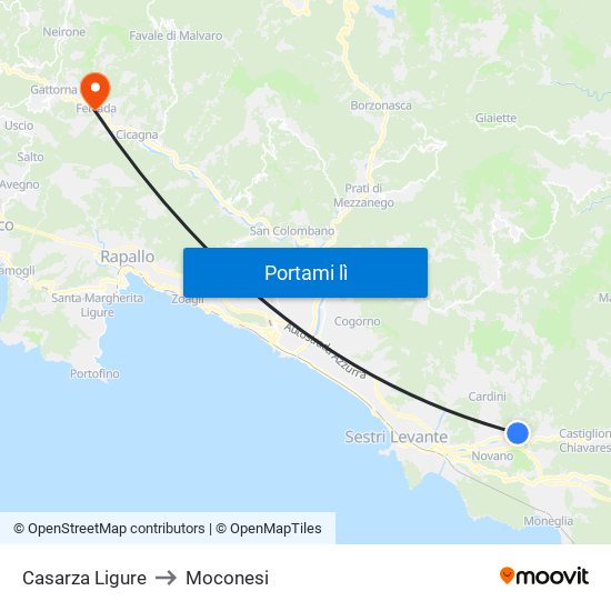 Casarza Ligure to Moconesi map