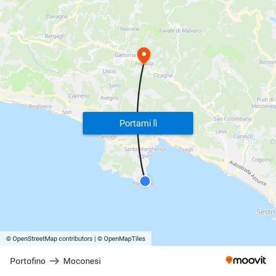 Portofino to Moconesi map