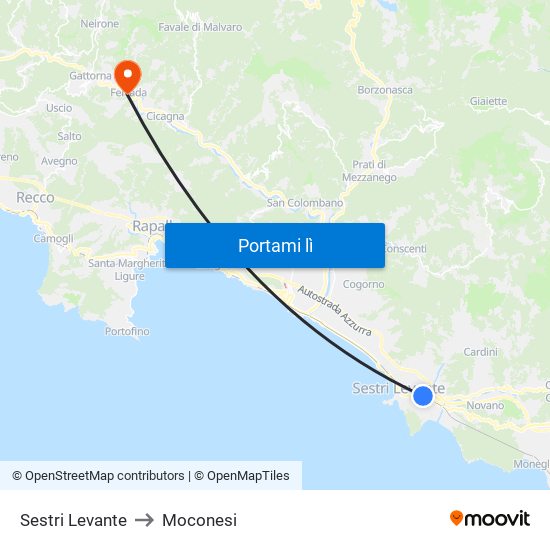 Sestri Levante to Moconesi map