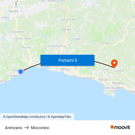 Arenzano to Moconesi map