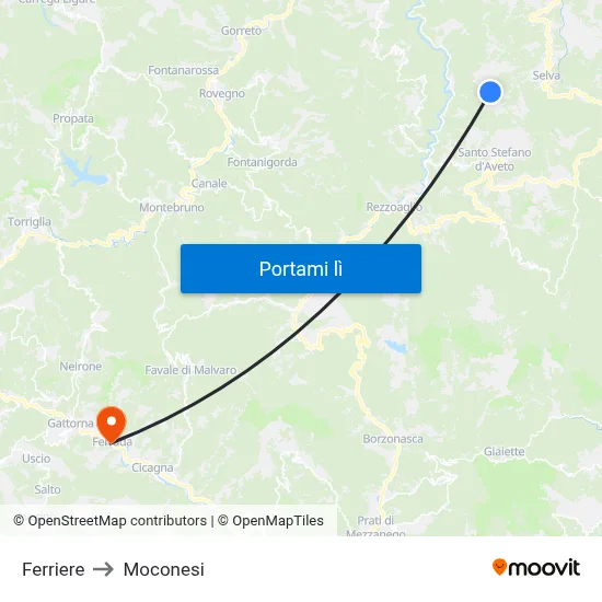 Ferriere to Moconesi map