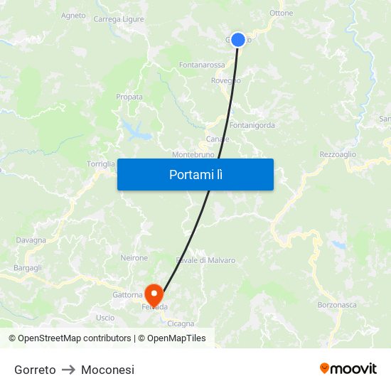 Gorreto to Moconesi map