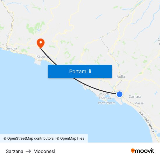 Sarzana to Moconesi map